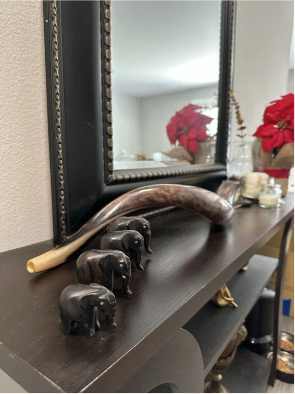 Set of 4 Small Black Elephant Figurines - Elephant Animal Figurine Set